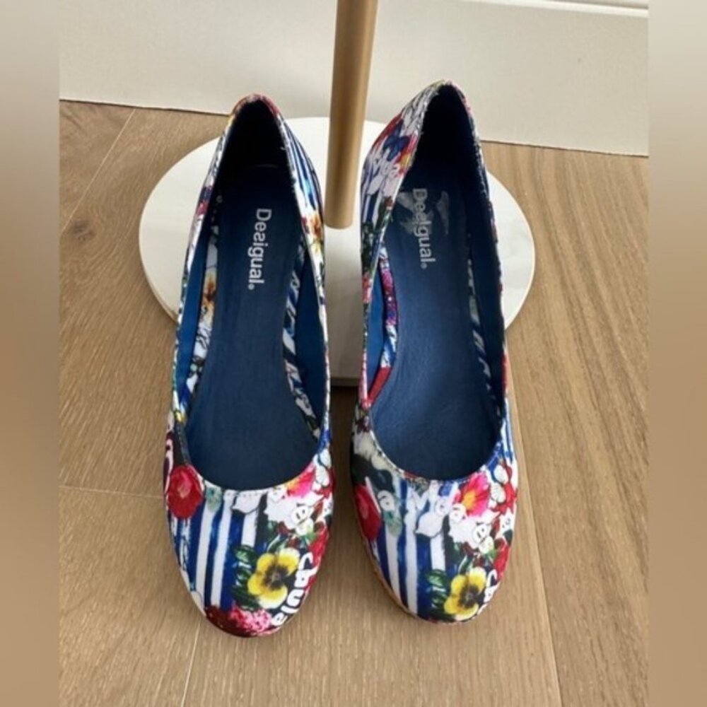 Desigual Platform Chunky Heels Size 39 US 8 Multicolor Pattern Art Y2K